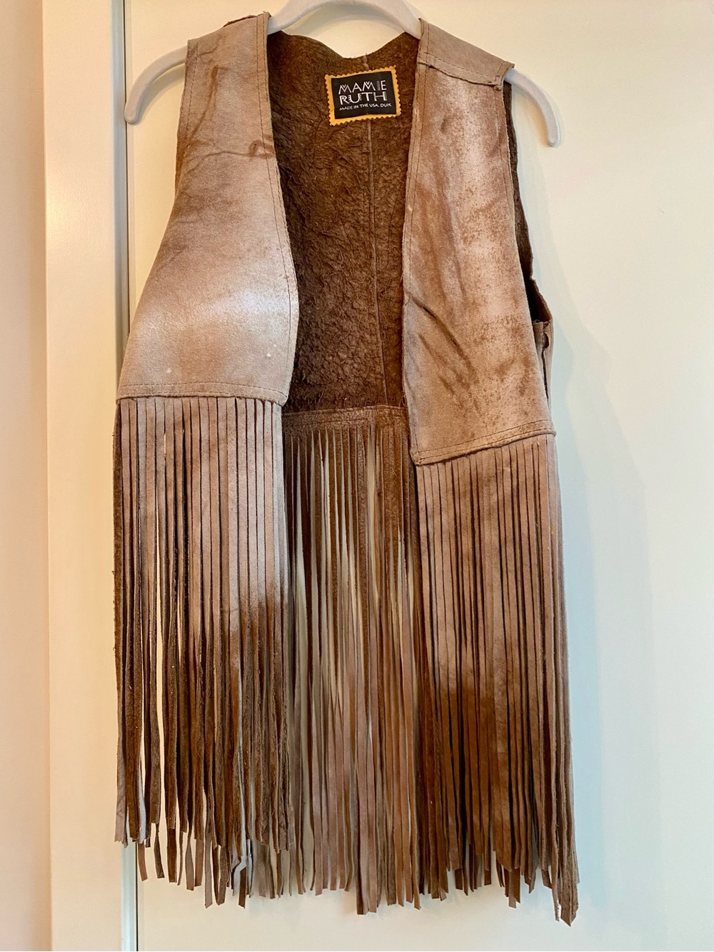 Iridescent Brown Suede Fringe Vest